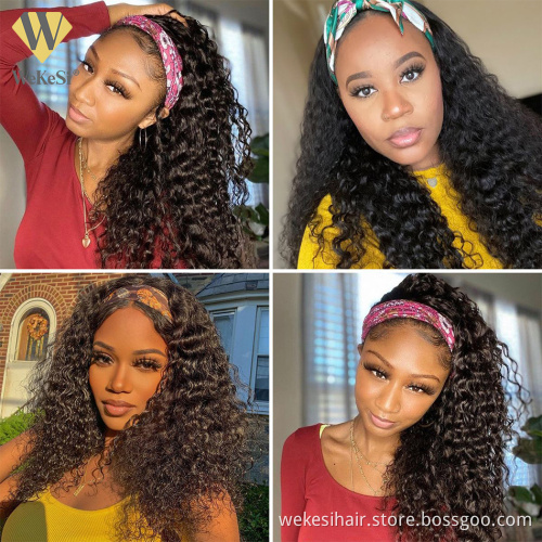 Headband Wig Human Hair Curly Full Machine Made Wigs Deep Wave Glueless Water Wave For Black Women Curl Hair Wig With Headband